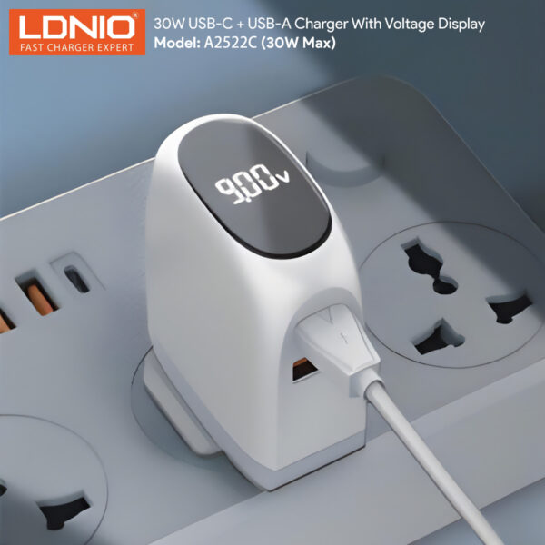 Chargeur LDNIO A2522 Type-c to Type-c Afficheur 30W – Image 2